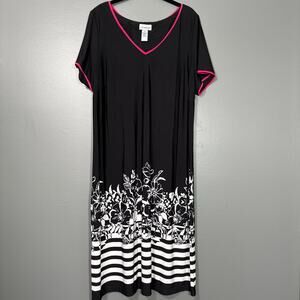 Catherines Black & White Floral Midi Shift Dress - Size 1X - Women's Plus Size